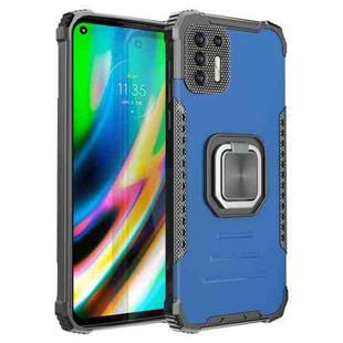 For Motorola Moto G9 Plus Fierce Warrior Series Armor All-inclusive Shockproof Aluminum Alloy + TPU Protective Case with Ring Holder(Blue)