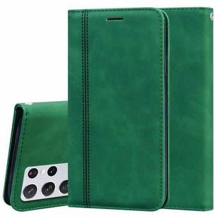 For Samsung Galaxy S21 Ultra 5G Frosted Business Magnetic Horizontal Flip PU Leather Case with Holder & Card Slot & Lanyard(Green)