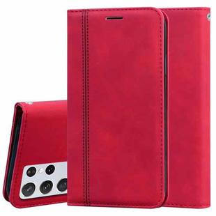 For Samsung Galaxy S21 Ultra 5G Frosted Business Magnetic Horizontal Flip PU Leather Case with Holder & Card Slot & Lanyard(Red)