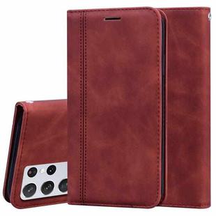 For Samsung Galaxy S21 Ultra 5G Frosted Business Magnetic Horizontal Flip PU Leather Case with Holder & Card Slot & Lanyard(Brown)
