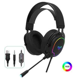 AULA F606 3.5mm + USB Port Lightweight Design RGB Lighting Gaming Headset with Mic(Black)