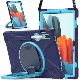 For Samsung Galaxy Tab S8 / Galaxy Tab S7 T870 / T875 Silicone + PC Protective Case with Holder & Shoulder Strap(Navy Blue + Blue)