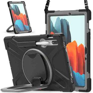 For Samsung Galaxy Tab S8 / Galaxy Tab S7 T870 / T875 Silicone + PC Protective Case with Holder & Shoulder Strap(Black+Grey)