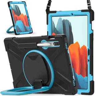 For Samsung Galaxy Tab S8 / Galaxy Tab S7 T870 / T875 Silicone + PC Protective Case with Holder & Shoulder Strap(Black+Blue)