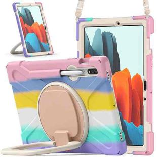 For Samsung Galaxy Tab S8 / Galaxy Tab S7 T870 / T875 Silicone + PC Protective Case with Holder & Shoulder Strap(Colorful Pink)
