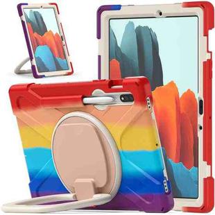 For Samsung Galaxy Tab S8 / Galaxy Tab S7 T870 / T875 Silicone + PC Protective Case with Holder & Shoulder Strap(Colorful Red)