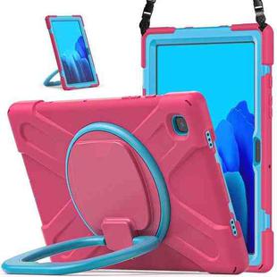 For Samsung Galaxy Tab A7 10.4 (2020) T500 / T505 Silicone + PC Protective Case with Holder & Shoulder Strap(Rose red+Blue)