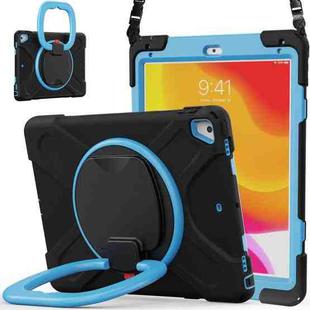 For iPad 9.7 inch (2018/2017) Silicone + PC Protective Case with Holder & Shoulder Strap(Black+Blue)