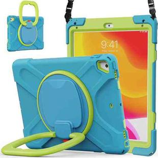 For iPad 9.7 inch (2018/2017) Silicone + PC Protective Case with Holder & Shoulder Strap(Light blue+Yellow Green)