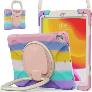 For iPad 9.7 inch (2018/2017) Silicone + PC Protective Case with Holder & Shoulder Strap(Colorful Pink)