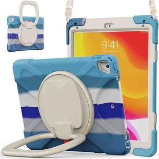 For iPad 9.7 inch (2018/2017) Silicone + PC Protective Case with Holder & Shoulder Strap(Colorful Blue)