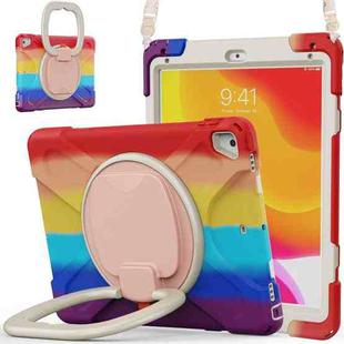 For iPad 9.7 inch (2018/2017) Silicone + PC Protective Case with Holder & Shoulder Strap(Colorful Red)