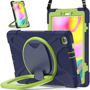 For Samsung Galaxy Tab A 8.0 (2019) T290 / T295 Silicone + PC Protective Case with Holder & Shoulder Strap(Navy Blue + Yellow Green)