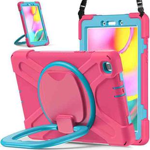 For Samsung Galaxy Tab A 8.0 (2019) T290 / T295 Silicone + PC Protective Case with Holder & Shoulder Strap(Rose red+Blue)
