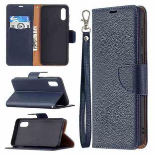 For Samsung Galaxy A02 Litchi Texture Pure Color Horizontal Flip Leather Case with Holder & Card Slots & Wallet & Lanyard(Dark Blue)