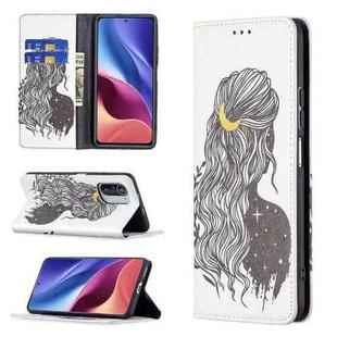 For Xiaomi Mi 11i / Poco F3 / Redmi K40 Colored Drawing Pattern Invisible Magnetic Horizontal Flip PU Leather Case with Holder & Card Slots & Wallet(Girl)