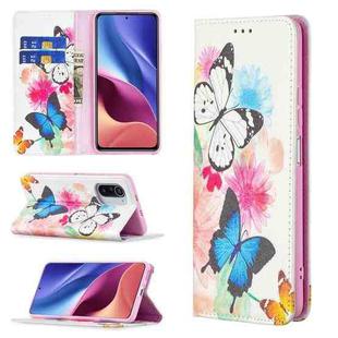 For Xiaomi Mi 11i / Poco F3 / Redmi K40 Colored Drawing Pattern Invisible Magnetic Horizontal Flip PU Leather Case with Holder & Card Slots & Wallet(Two Butterflies)