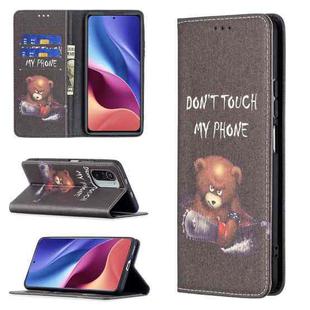 For Xiaomi Mi 11i / Poco F3 / Redmi K40 Colored Drawing Pattern Invisible Magnetic Horizontal Flip PU Leather Case with Holder & Card Slots & Wallet(Bear)