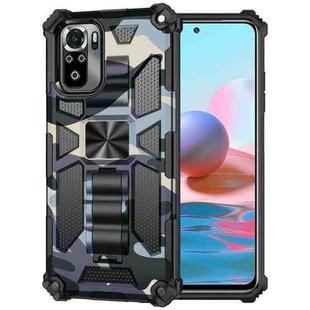 For Xiaomi Redmi Note 10 Pro Max Camouflage Armor Shockproof TPU + PC Magnetic Protective Case with Holder(Navy blue)