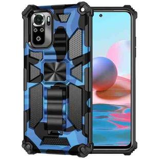 For Xiaomi Redmi Note 10 Pro Max Camouflage Armor Shockproof TPU + PC Magnetic Protective Case with Holder(Blue)