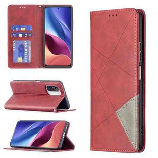 For Xiaomi Mi 11i / Poco F3 / Redmi K40 Rhombus Texture Horizontal Flip Magnetic Leather Case with Holder & Card Slots(Red)
