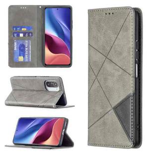 For Xiaomi Mi 11i / Poco F3 / Redmi K40 Rhombus Texture Horizontal Flip Magnetic Leather Case with Holder & Card Slots(Gray)