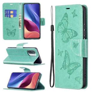 For Xiaomi Mi 11i / Poco F3 / Redmi K40 Two Butterflies Embossing Pattern Horizontal Flip Leather Case with Holder & Card Slot & Wallet & Lanyard(Green)