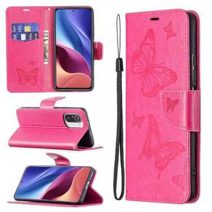 For Xiaomi Mi 11i / Poco F3 / Redmi K40 Two Butterflies Embossing Pattern Horizontal Flip Leather Case with Holder & Card Slot & Wallet & Lanyard(Rose Red)