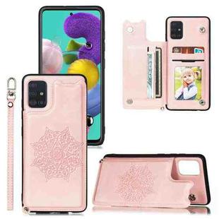 For Xiaomi Redmi Note 9 4G (CN Version) Mandala Embossed PU + TPU Case with Holder & Card Slots & Photo Frame & Strap(Rose Gold)