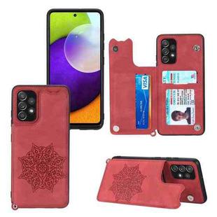 For Samsung Galaxy A32 4G Mandala Embossed PU + TPU Case with Holder & Card Slots & Photo Frame & Strap(Red)