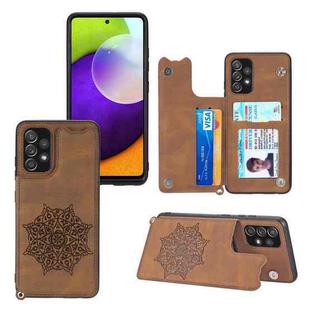 For Samsung Galaxy A32 4G Mandala Embossed PU + TPU Case with Holder & Card Slots & Photo Frame & Strap(Brown)