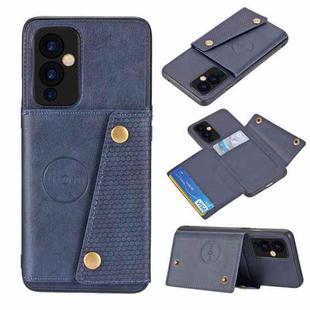 For OnePlus 9 Double Buckle PU + TPU Shockproof Magnetic Protective Case with Card Slot & Holder(Blue)