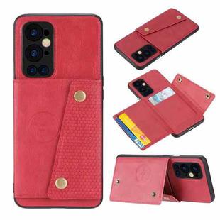 For OnePlus 9 Pro Double Buckle PU + TPU Shockproof Magnetic Protective Case with Card Slot & Holder(Red)
