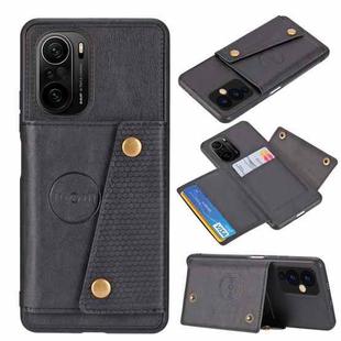 For Xiaomi Redmi K40 Double Buckle PU + TPU Shockproof Magnetic Protective Case with Card Slot & Holder(Black)