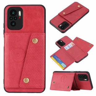 For Xiaomi Redmi Note 10 Double Buckle PU + TPU Shockproof Magnetic Protective Case with Card Slot & Holder(Red)