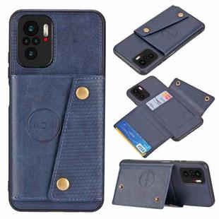 For Xiaomi Redmi Note 10 Double Buckle PU + TPU Shockproof Magnetic Protective Case with Card Slot & Holder(Blue)