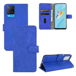 For OPPO A54 4G Solid Color Skin Feel Magnetic Buckle Horizontal Flip Calf Texture PU Leather Case with Holder & Card Slots & Wallet(Blue)