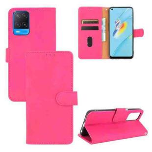 For OPPO A54 4G Solid Color Skin Feel Magnetic Buckle Horizontal Flip Calf Texture PU Leather Case with Holder & Card Slots & Wallet(Rose Red)