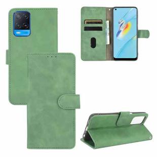 For OPPO A54 4G Solid Color Skin Feel Magnetic Buckle Horizontal Flip Calf Texture PU Leather Case with Holder & Card Slots & Wallet(Green)