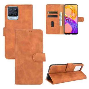 For Realme 8 / Realme 8 Pro Solid Color Skin Feel Magnetic Buckle Horizontal Flip Calf Texture PU Leather Case with Holder & Card Slots & Wallet(Brown)