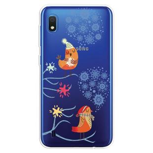 For Galaxy  A10 Trendy Cute Christmas Patterned Clear TPU Protective Case(Snowflake and Birds)