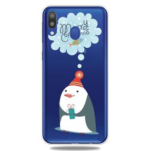 For Galaxy A40 Trendy Cute Christmas Patterned Clear TPU Protective Case(Penguin)