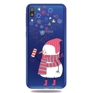 For Galaxy A40 Trendy Cute Christmas Patterned Clear TPU Protective Case(Fireworks Snowman)