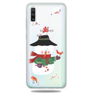 For Galaxy A50 Trendy Cute Christmas Patterned Clear TPU Protective Case(Bird and  Snowman)