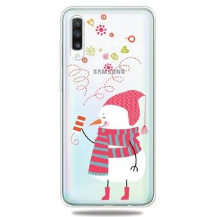 For Galaxy A50 Trendy Cute Christmas Patterned Clear TPU Protective Case(Fireworks Snowman)