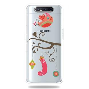 For Galaxy A80 Trendy Cute Christmas Patterned Clear TPU Protective Case(Gift Bird)