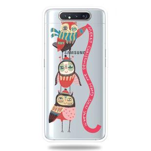 For Galaxy A80 Trendy Cute Christmas Patterned Clear TPU Protective Case(Red Band Bird)