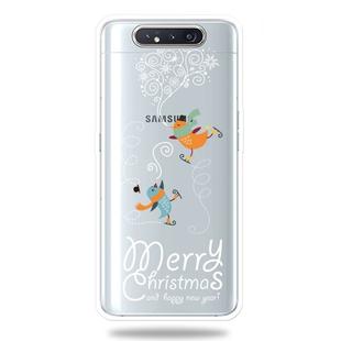For Galaxy A80 Trendy Cute Christmas Patterned Clear TPU Protective Case(Ski Bird)