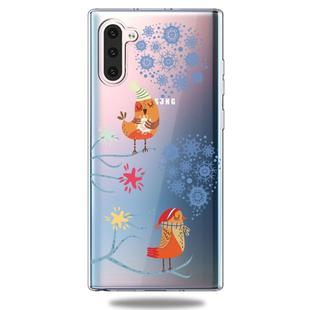 For Galaxy Note10 Trendy Cute Christmas Patterned Clear TPU Protective Case(Snowflake and Birds)