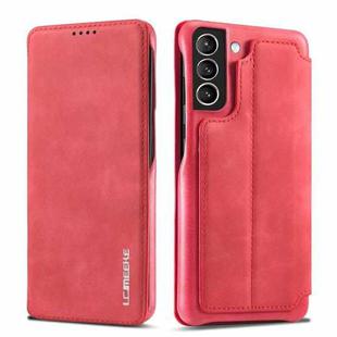 For Samsung Galaxy S21 FE LC.IMEEKE Hon Ancient Series Horizontal Flip Leather Case with Holder & Card Slot(Red)